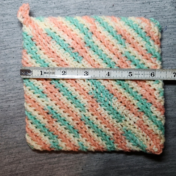 Pot Holders Trivet Hot Pad x2  Handmade Crochet 100% Cotton Peach Mint - Picture 4 of 5